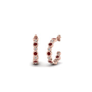 bezel-half-round-cut-diamond-hoop-earring-with-ruby-in-14K-rose-gold-FDEAR86441GRUDR-NL-RG